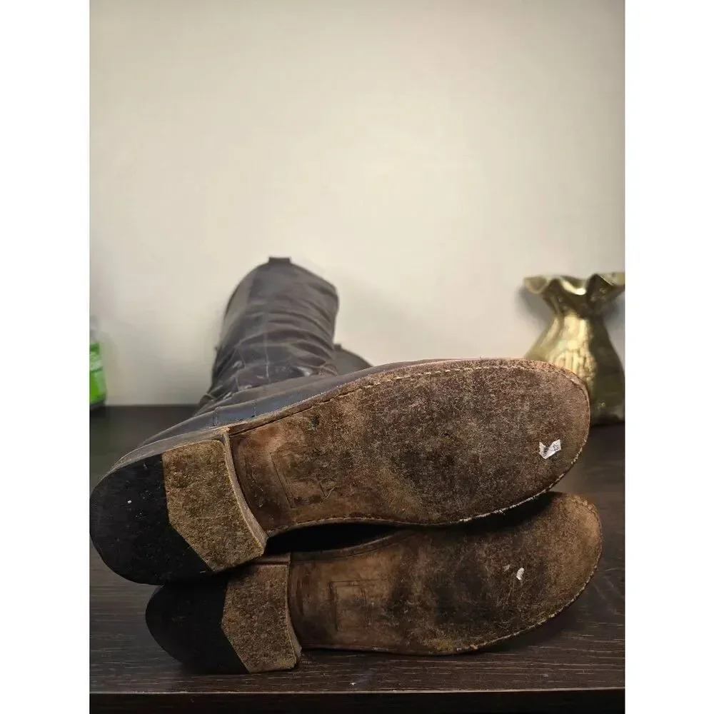 Frye Paige Tall Riding Boots Brown Leather Women's Size 7.5 B Pull On